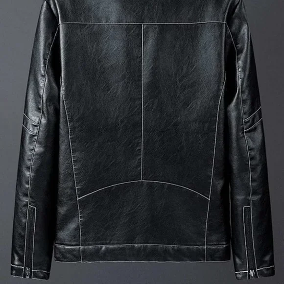 Black Mens Zip Up PU Leather Jacket - Picture 4 of 7